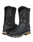 El General Men's Leather Work Boots - Made In Mexico - Embossed Caiman Print - Black 45810
