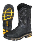 El General Men's Leather Work Boots - Made In Mexico - Embossed Caiman Print - Black 45810