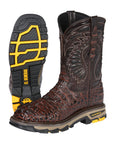 El General Men's Leather Work Boots - Made In Mexico - Embossed Caiman Print - Brown 45813