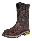 El General Men's Leather Work Boots - Made In Mexico - Embossed Caiman Print - Brown 45813