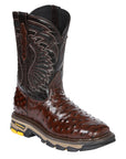 El General Men's Leather Work Boots - Made In Mexico - Embossed Ostrich Print - Brown 45814