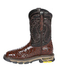El General Men's Leather Work Boots - Made In Mexico - Embossed Ostrich Print - Brown 45814