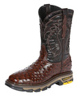 El General Men's Leather Work Boots - Made In Mexico - Embossed Ostrich Print - Brown 45814