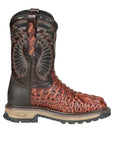 El General Men's Leather Work Boots - Made In Mexico - Embossed Caiman Print - Cognac 45815
