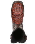 El General Men's Leather Work Boots - Made In Mexico - Embossed Caiman Print - Cognac 45815