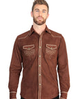 El General Men's Slim Fit Long Sleeve Western Shirt — Suede in Brown