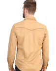 El General Men's Slim Fit Long Sleeve Western Suede Shirt in Khaki