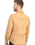 El General Men's Slim Fit Long Sleeve Western Suede Shirt in Khaki