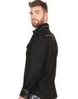El General Men's Long Sleeve Western Shirt — Suede in Black