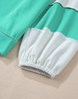 Aruba Blue Colorblock Patchwork Cross Seam Plus Sweatshirt