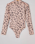 Leopard Mesh Mock Neck Long Sleeve Bodysuit