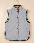 Stripe Contrast Trim Snap Button Collared Vest