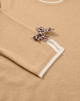 Plus Size Leopard Bow Split Cuff Sweater