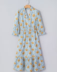 Floral Frilled V-Neck 3/4 Sleeve Midi Dress