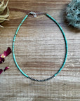3 mm Sterling Silver Pearls choker with magnesite green turquoise heishi - western jewelry