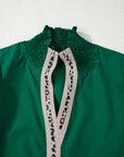 Leopard Trim V-Neck Puffy Flounce Sleeve Blouse