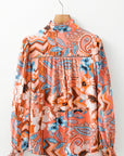 Floral Button-Up Shirred Cuff Shirt