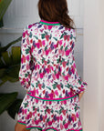 Floral Contrast Stripe Long Sleeve Mini Dress