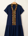 Leopard Contrast Trim Short Sleeve Drop Waist Dress