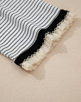 Stripe Contrast Ruffle Trim Long Sleeve Top