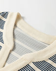 Stripe Ruffle Short Sleeve Contrast Trim Midi Dress