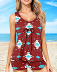 Baha Ranch Burgandy Aztec Tankini & Boy Shorts Swim Set