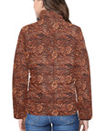 Tooled Leather Print Puffy Bomber Jacket