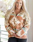 Western Aztec Quarter-Zip Elastic Cuffs Sweatshirt