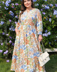 Plus Size Floral 3/4 Sleeve Tiered Dress