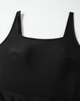 Solid Wrap Tie Waist Square Neck Swim Dress