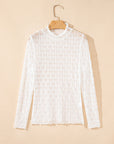 Sheer Mesh Lettuce Trim Long Sleeve Top