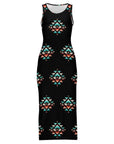 Baha Ranch Southwestern Aztec Sleeveless Bodycon Side Slit Western Maxi Dress