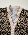 Leopard Contrast Stripe Buttoned V-Neck Shirt