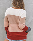 Colorblock Stripe Round Neck Pullover Sweater