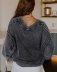 Mineral Wash Reverse Seam V-Neck Drop Shoulder Sweater