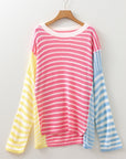 Plus Size Stripe Reverse Seam Colorblock Sweater