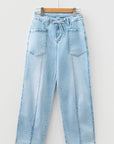 Ivory Detail Drawstring Barrel Jeans