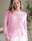 Floral Hollowed Knit Drop Shoulder Pullover Sweater