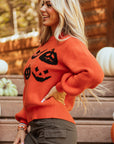 Halloween Pumpkin Face Drop Shoulder Sweater
