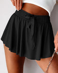 Solid Drawstring Elastic Waist Lined Tennis Skort