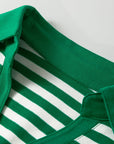 Stripe Collared V-Neck Short Puff Sleeve Top