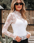 Floral Lace Sheer Mesh Long Sleeve Top