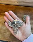 Big Antler longhorn with turquoise pendant with color flowers