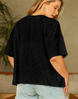Plus Size Rhombus Pointelle Knit V-Neck Top