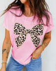 Leopard Bow Embroidered Short Sleeve T-Shirt