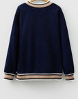 Varsity Contrast Stripe Trim V-Neck Sweatshirt