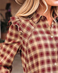 Plaid Patchwork Ruffle Hem Long Sleeve Mini Dress