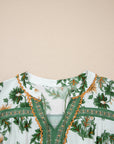 Plus Size Floral Patchwork Tassel Tie Blouse
