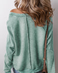Solid Waffle Knit Patchwork Raglan Sleeve Sweatshirt