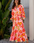 Floral V-Neck Puff Sleeve Maxi Dress